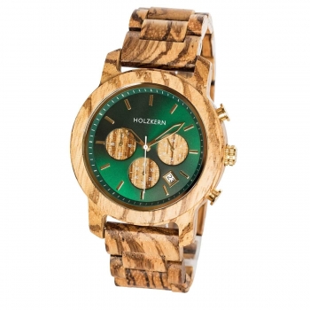 Holzkern Blätterdach Herrenuhr Zebrano/Blattgrün Chronopgraph