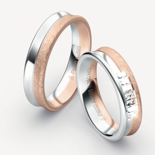 Eheringe Trauringe Platin 600 mit 585 Roségold mit Baguette Schliff