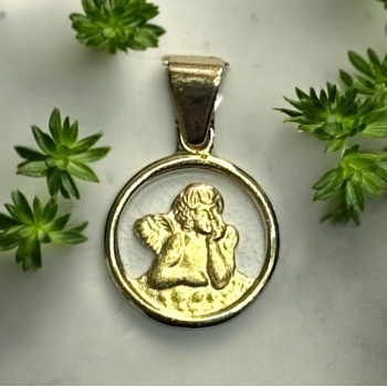 Taufanhänger Rund Taufgeschenk Schutzengel Gelbgold 585