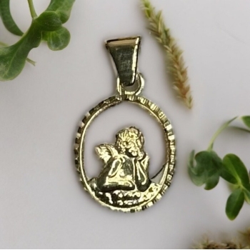 Taufanhänger Oval Taufgeschenk Schutzengel Gelbgold 585