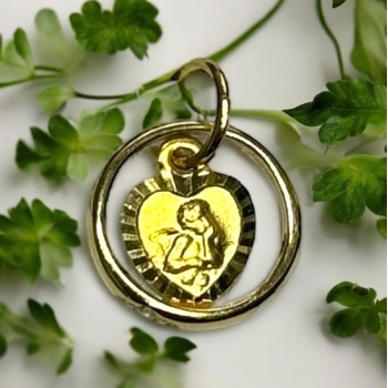 Taufanhänger Taufring mit Herz Taufgeschenk Schutzengel Gelbgold 585