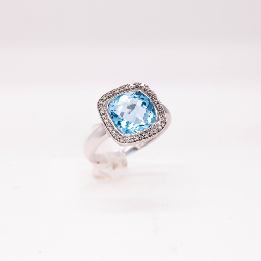 Damenring Weißgold 585 mit Brillant und Topas 0,18 CT Wesselton SI Damenring Weißgold 585 mit Brillant und Topas 0,18 CT Wesselton SI
