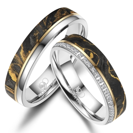 Partnerringe Carbon und Edelstahl mit Zirkonia Marrya CA-10 Partnerringe Carbon und Edelstahl mit Zirkonia Marrya CA-10
