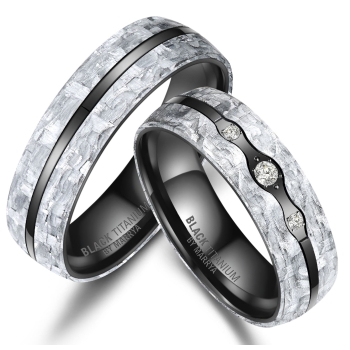 Partnerringe Black Titanium White Carbon mit Zirkonia Marrya BT-11