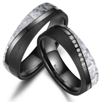 Partnerringe Black Titanium White Carbon mit Zirkonia Marrya BT-12