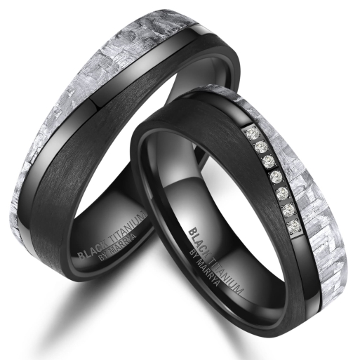 Partnerringe Black Titanium White Carbon mit Zirkonia Marrya BT-12 Partnerringe Black Titanium White Carbon mit Zirkonia Marrya BT-12