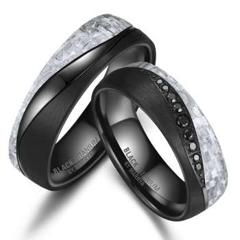 Partnerringe Black Titanium White Carbon mit Zirkonia Marrya BT-13