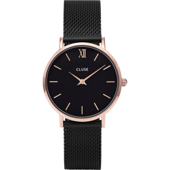 Cluse CW0101203024 Minuit Watch Mesh Full Black Rose Gold Colour