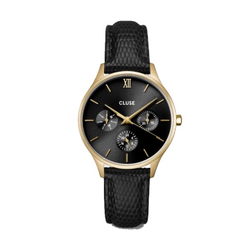 Cluse CW10708 Damenuhr Minuit Multifunktion Black Watch Leather Black Lizard Gold Colour