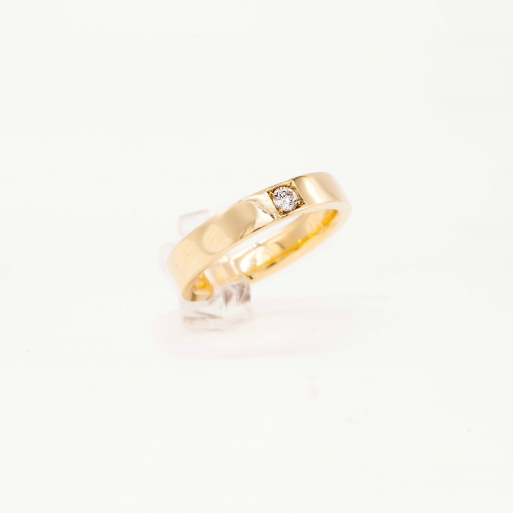 Damenring Gelbgold 585 Massiv mit Brillant 0,10 CT Wesselton SI Handarbeit