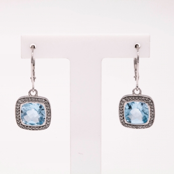 Ohrschmuck Weißgold 585 Ohrgehänge mit Brillant und Topas 0,26 CT Wesselton SI