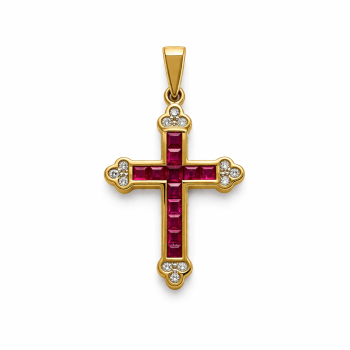 Kreuz Gelbgold 585 mit Rubin und Brillanten