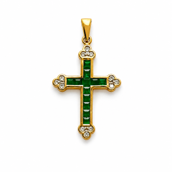 Kreuz Gelbgold 585 mit Smaragd und Brillanten