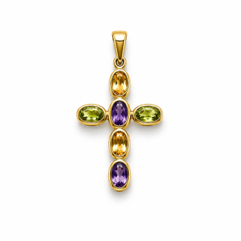 Kreuz Gelbgold 585 mit Peridot Amethyst Citrin