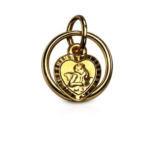 Taufanhänger Taufring mit Herz Taufgeschenk Schutzengel Gelbgold 585