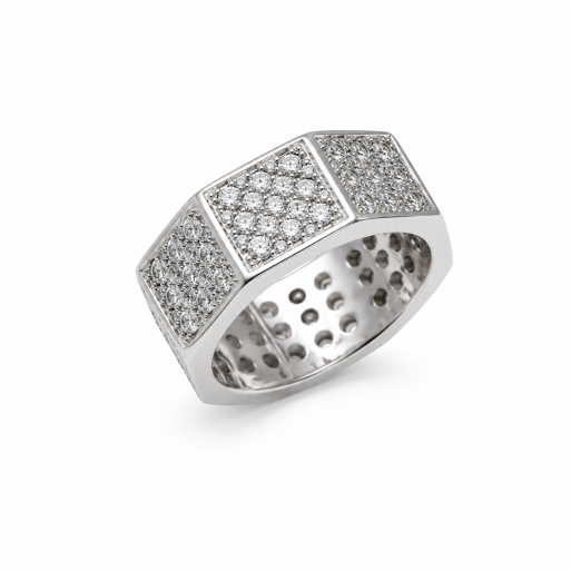 Damenring Weißgold 585 Massiv mit Brillanten 2,21 CT Top Wesselton VS Handarbeit
