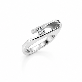 Damenring Weißgold 585 Massiv mit Brillant 0,15 CT Wesselton Pique