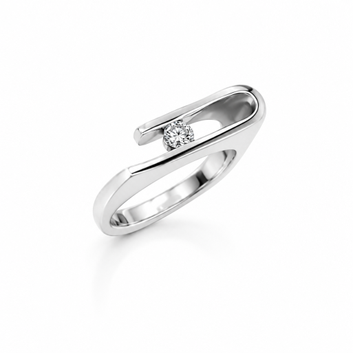 Damenring Weißgold 585 Massiv mit Brillant 0,15 CT Wesselton Pique
